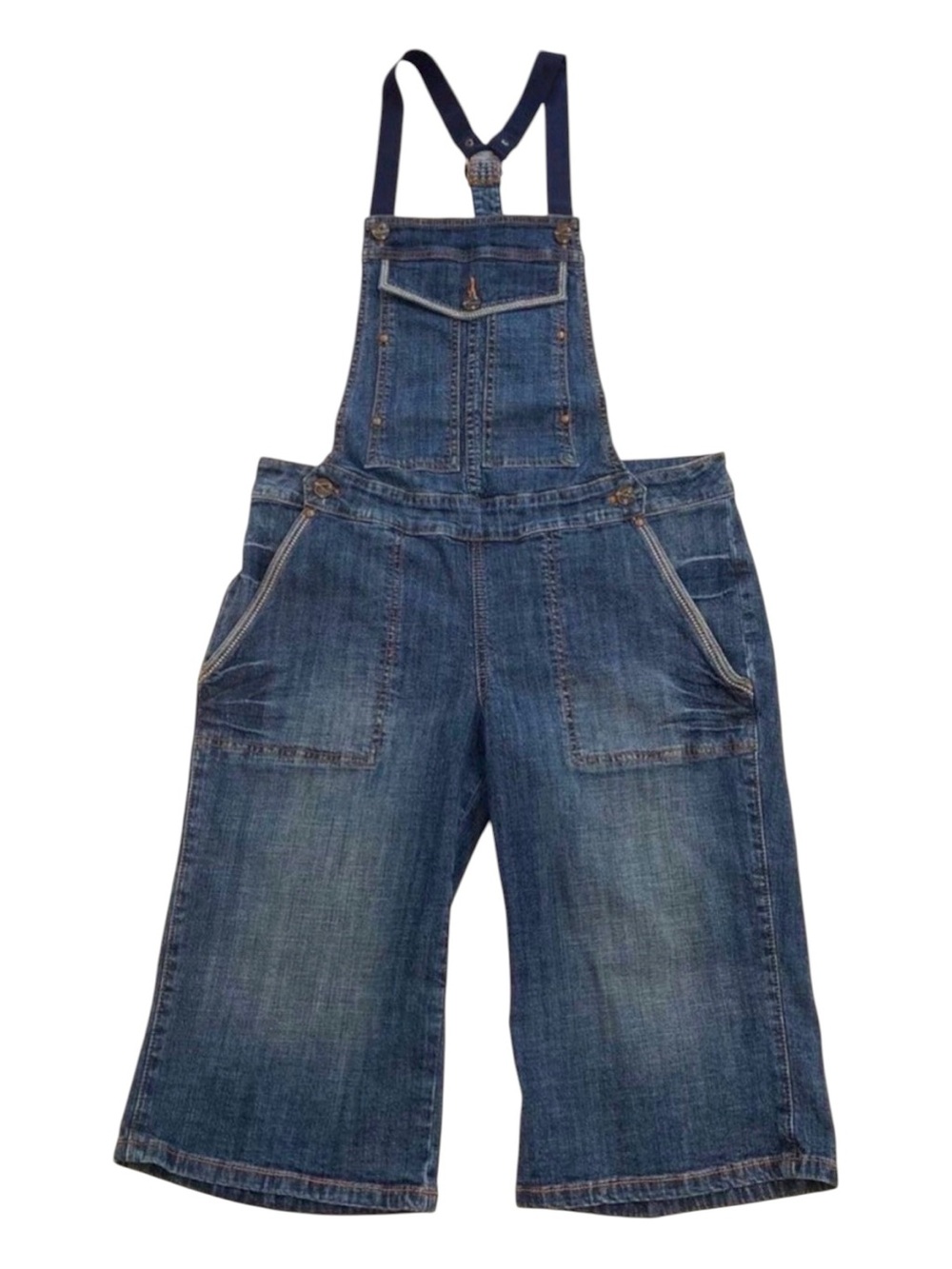 Cattiva long shorts overall stretchy blue denim size 30 boho Gypsy funky pockets